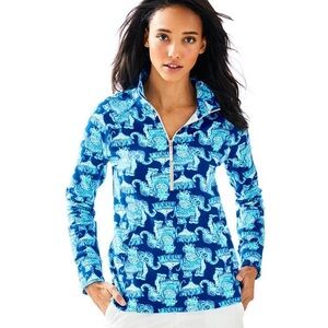 Lilly Pulitzer Skipper Printed Popover Sweatshirt Small Deep Indigo Joy Ride